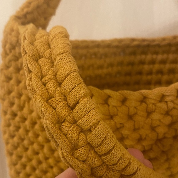 Vintage Handmade Crochet Woven Small Tote Bag Mustard Yellow Boho Trapillo - Picture 5 of 8